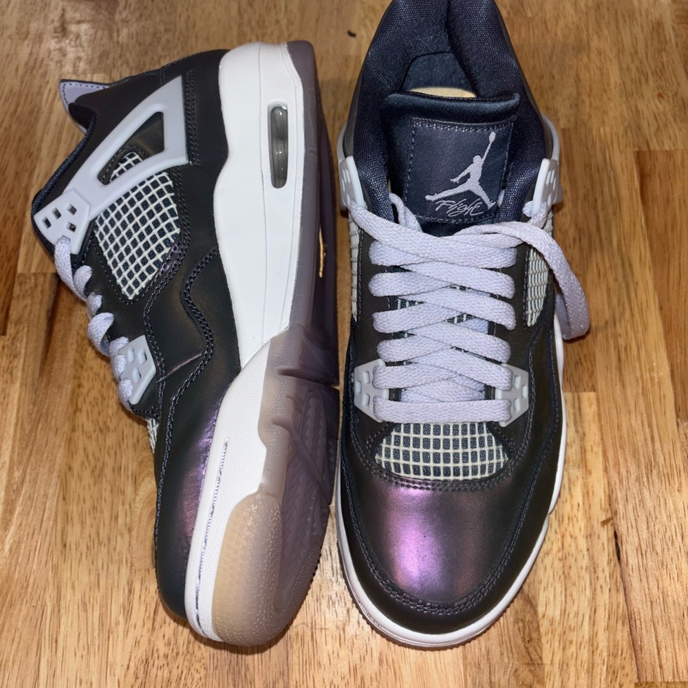 Jordan Air 4 Women's Athletic Shoes - Black and Metallic Purple